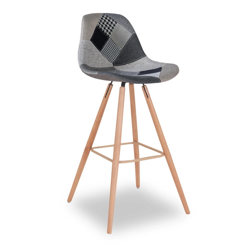 IDMarket - Set di 4 sgabelli da bar SARA con motivo patchwork nero, grigio y bianco SARA
