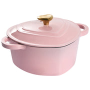 Casseruola rosa in ghisa smaltata con coperchio e manopola in acciaio inossidabile a forma di cuore adatta al forno e compatibile con tutti i tipi di piano cottura per la cucina