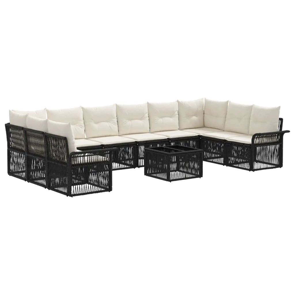Set Divano da Giardino 11 pcs Nero polyrattan