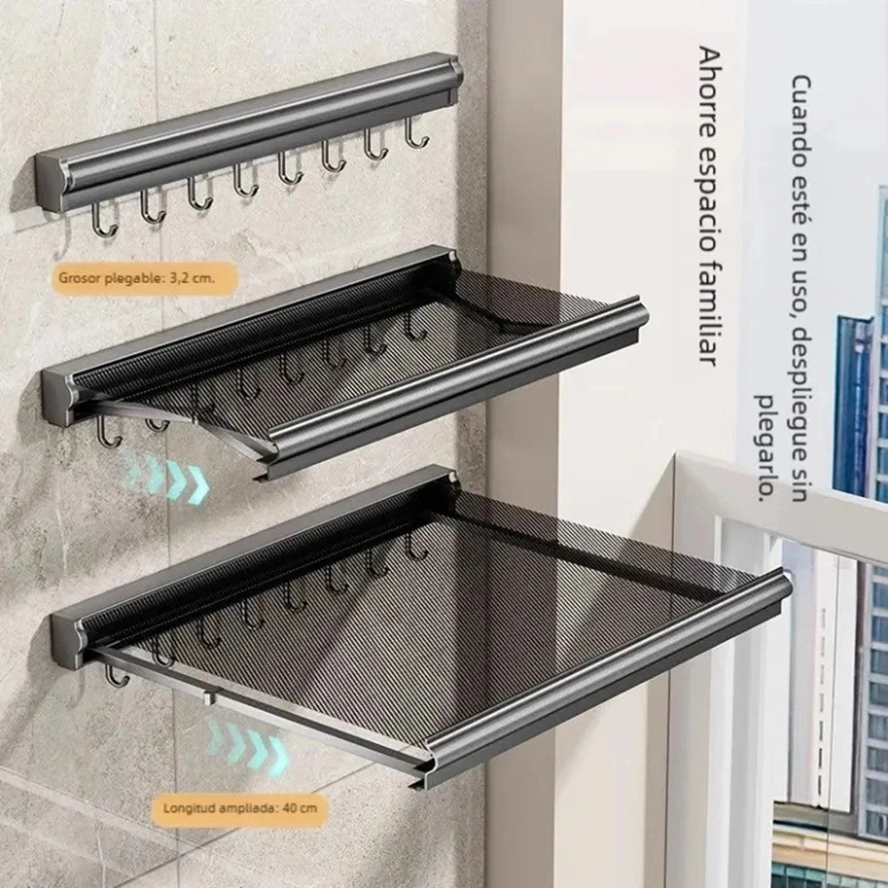 Trade Shop - Stendibiancheria Salvaspazio Da Parete Vestiti Balcone Maglia A Rete Retrattile Con Ganci -