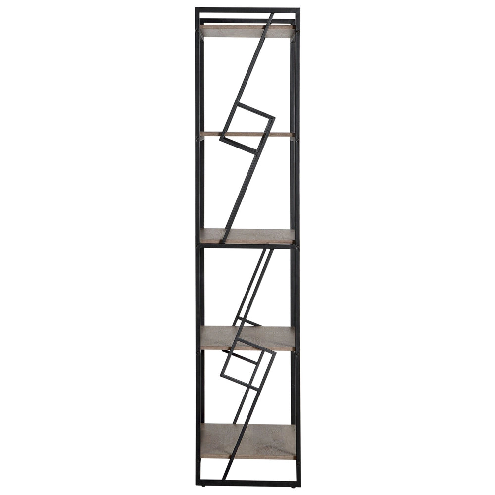 Libreria a 5 ripiani Scaffale industriale minimalista con struttura in legno scuro e metallo Nero