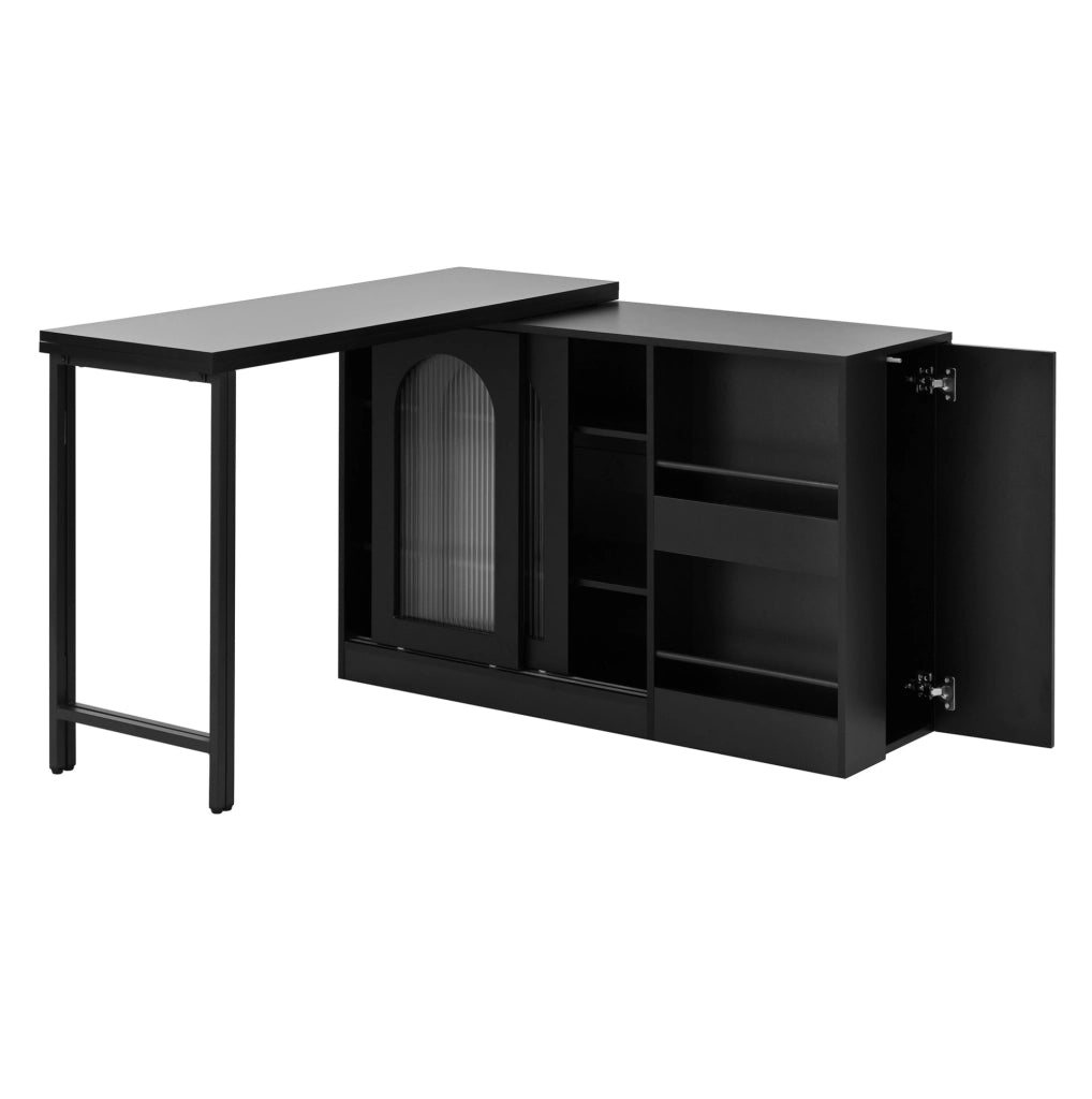 Tavolo bar allungabile 121.5x40x76.7 cm con piano girevole e spazio contenitivo in MDF nero
