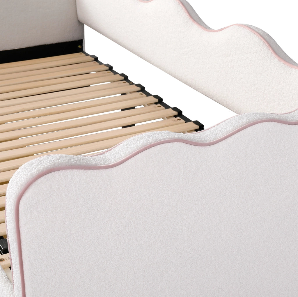 Letto estraibile 90x200 cm con 2 cassetti, USB e USB-C, rivestimento in boucl¨¦ beige