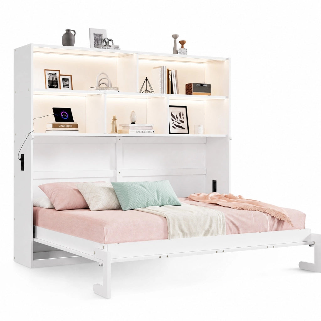 Letto Contenitore 90x200 cm; Letto Singolo - USB; Type-C; Prese; LED; MDF; Bianco