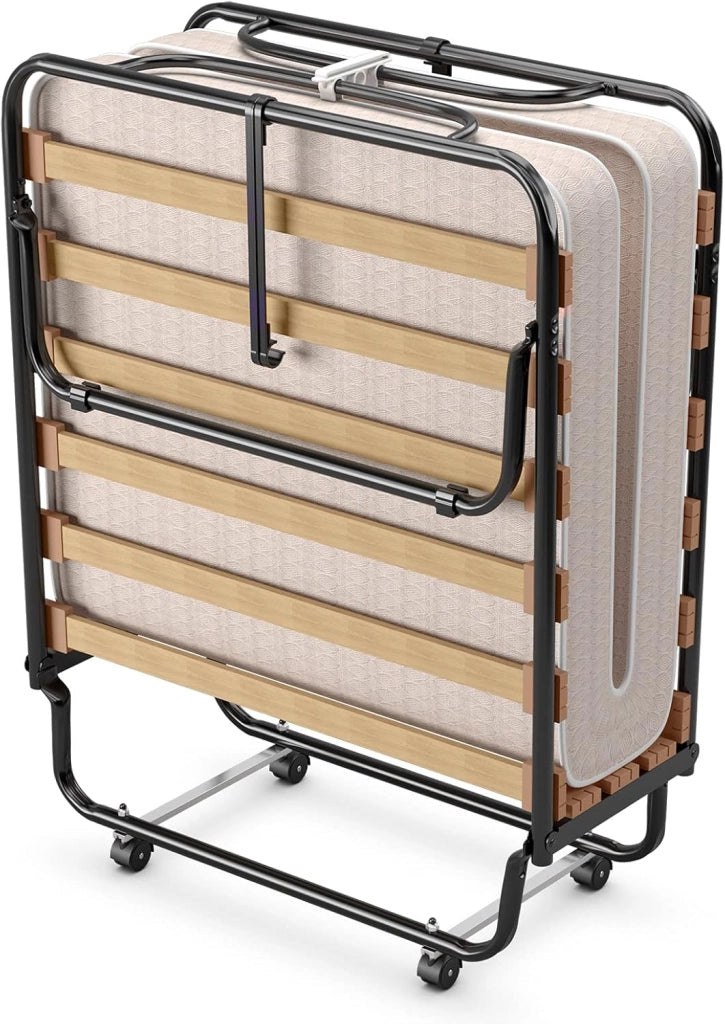 Brandina Pieghevole con Materasso, Made in Italy, 190x80cm, in Memory Foam, Lettino Pieghevole con Ruote Girevoli, per Casa Ufficio