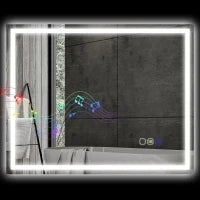 Specchio Bagno Antiappannante con Luce LED Regolabile, Speaker Bluetooth, Pulsanti Touch, 80x100 cm
