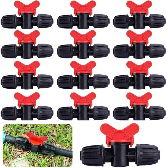 Schakelaar per gocciolamento per tubo di irrigazione PE - 20 pezzi - Fitting di porta con chiusura a spina per filo spinato per tubo di 16 mm - Connettori di tubo con valvola di ritorno per irrigazione di giardino - Regolazione del flusso d'acqua