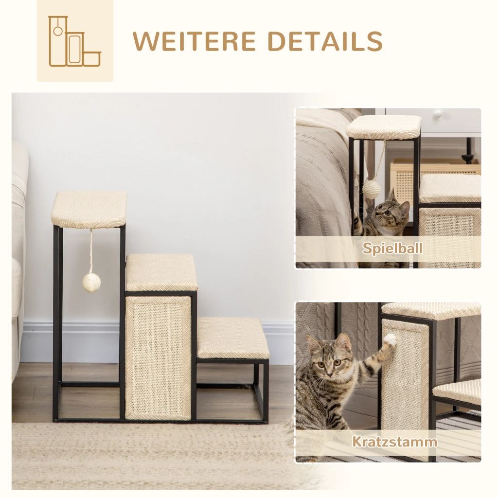 Scaletta per gatti con tiragraffi ¨C zephmum ¨C crema+nero 51x54x53cm