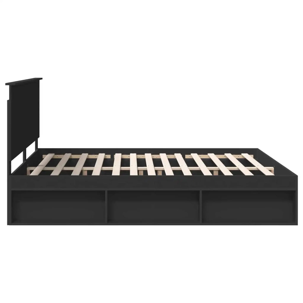 Struttura del letto-Giroletto Nero 200 x 200 cm Pino massello 157818