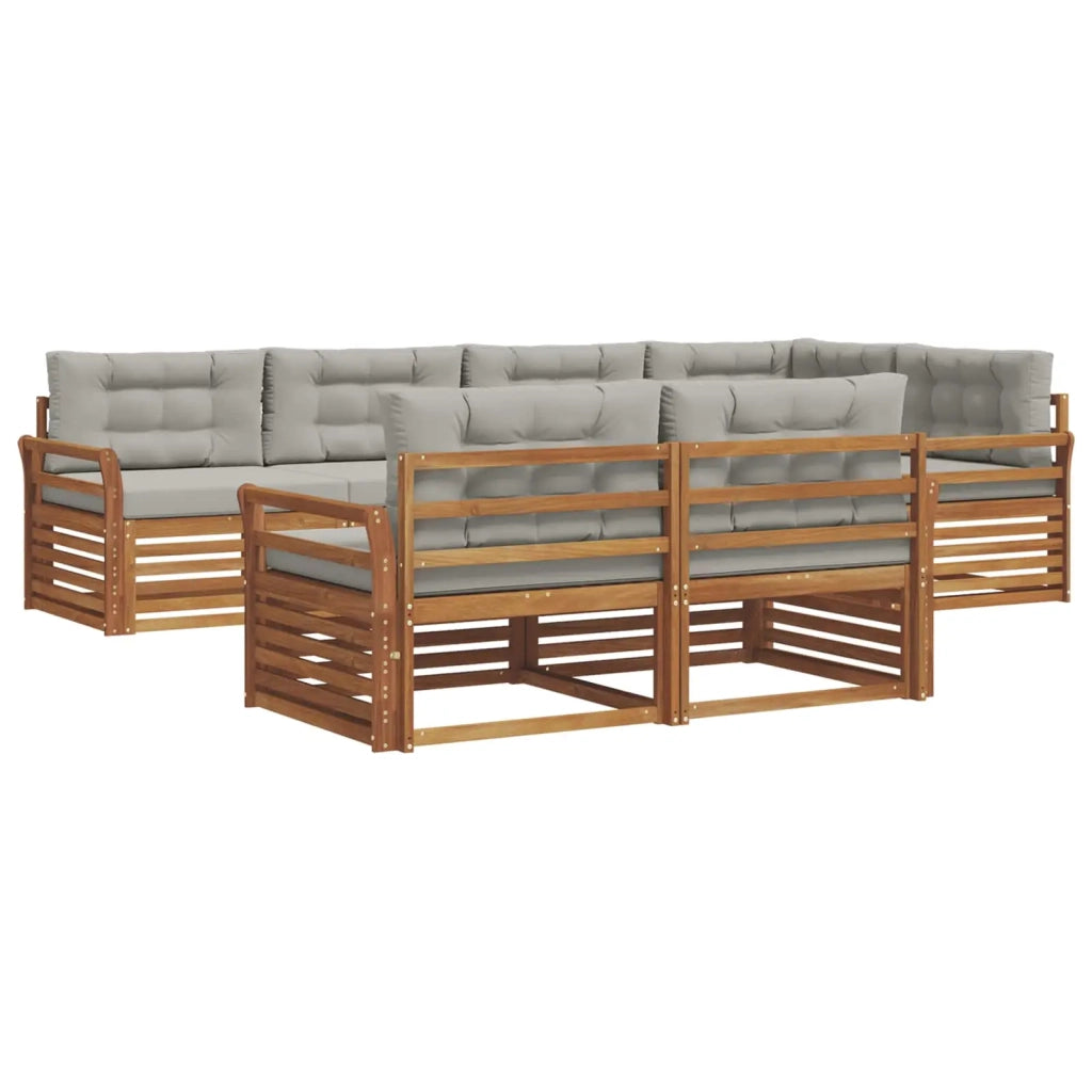 Set di divani da esterno 7 pcs Grigio Naturale e Chiaro