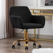 Sedia da ufficio, sedia da trucco, girevole, altezza della seduta regolabile, rivestimento in velluto sintetico, struttura in metallo, nera