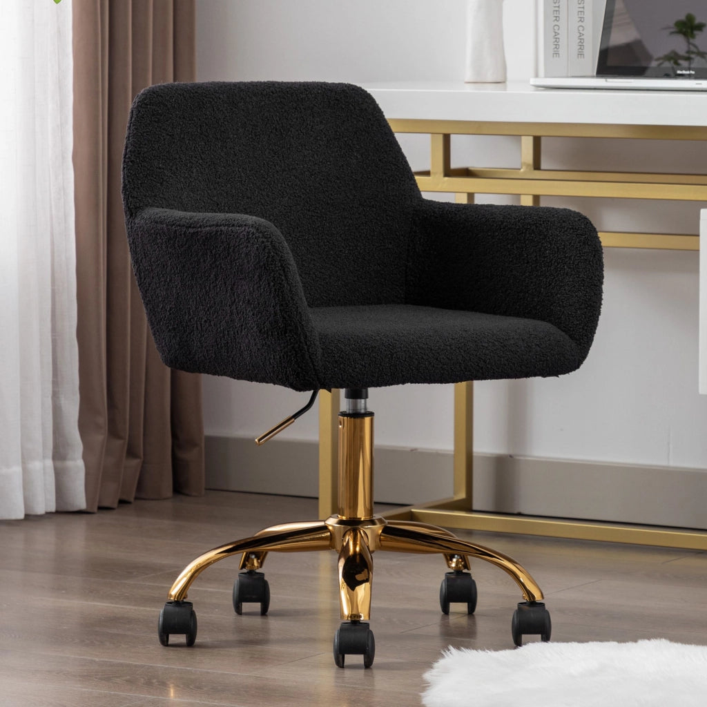 Sedia da ufficio, sedia da trucco, girevole, altezza della seduta regolabile, rivestimento in velluto sintetico, struttura in metallo, nera