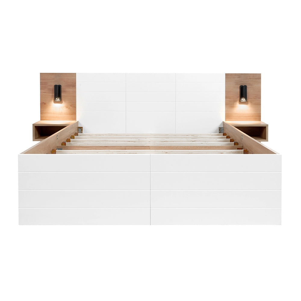 Letto con cassetti - Xylo - 180x200 cm - Bianco - Testiera con luce e USB