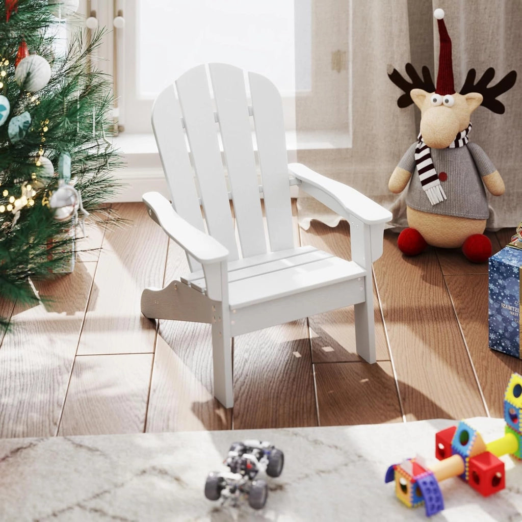 Sedia Adirondack per Bambini da Giardino, Sedie Ergonomica in HDPE con Schienale Inclinato e Braccioli, Poltrona per Interno ed Esterno, per Bambini 3 a 8 Anni, 52 x 53,5 x 64 cm (Bianco)