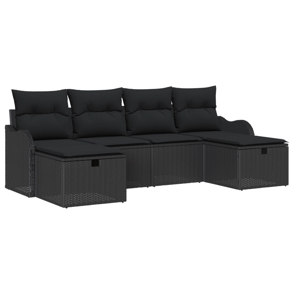 Set Divano Giardino di 6 Pezzi con Cuscini Nero Polyrattan
