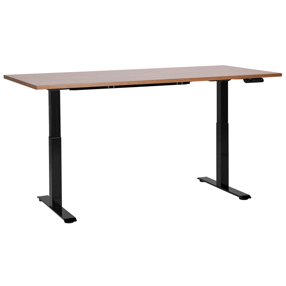 Scrivania regolabile in altezza elettricamente legno scuro e nero 180 x 80 cm Struttura in acciaio verniciato a polvere