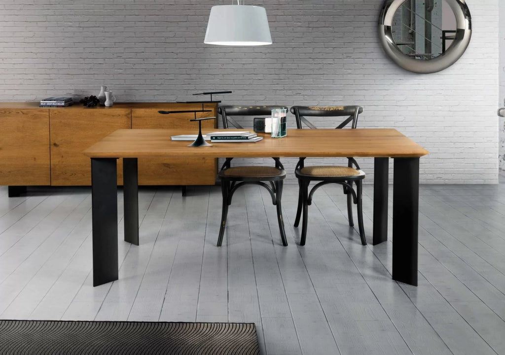 Tavolo fisso in legno rovere nodato 180x90 spessore 4 cm gambe metallo (1664) - Mobili 2G