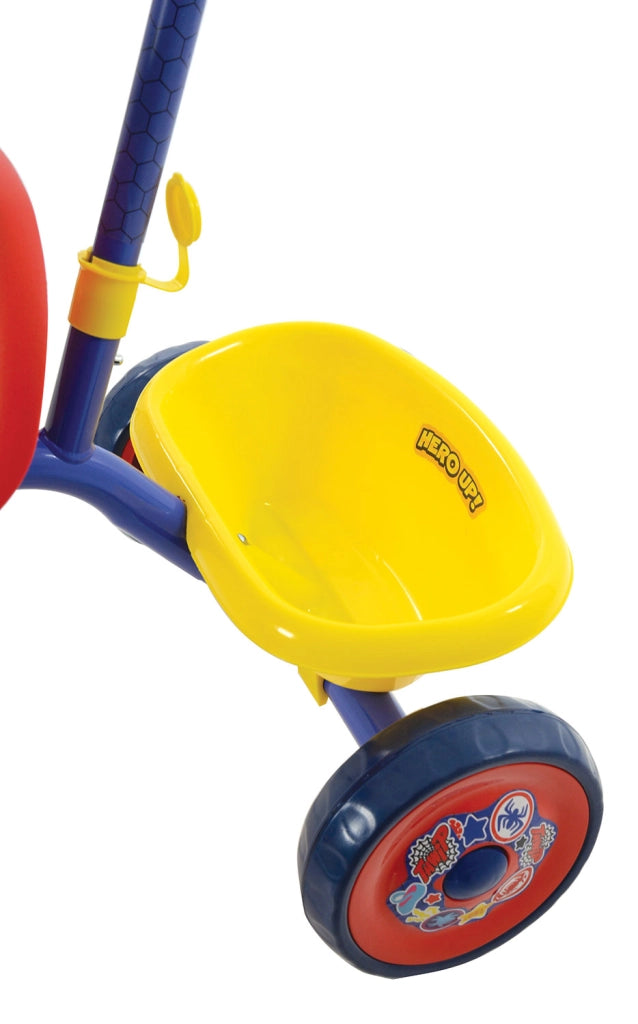 Triciclo a Pedali Primi Passi per Bambini con Maniglione Genitoriale Rimovibile e Vano Contenitore Marvel Spidey Blu