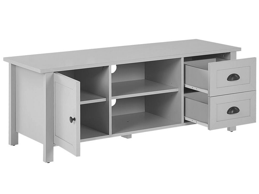 Mobile TV grigio chiaro fino a 54ʺ cassettiera stile rustico scaffali gestione cavi soggiorno