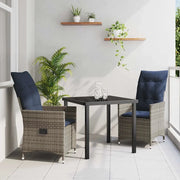 Set di tavolo e sedie con cuscino 3 pcs Grigio Rattan in PE 3379590