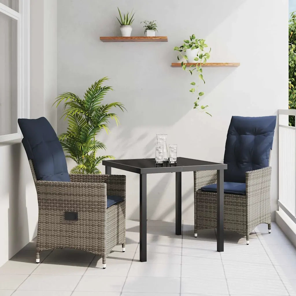 Set di tavolo e sedie con cuscino 3 pcs Grigio Rattan in PE 3379590