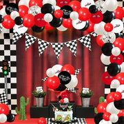 Decorazioni di Compleanno Tema Auto da Corsa - Kit di Bandiera e Balloongarland - Nero e Rosso Auto da Corsa - Decorazioni per 1° e 2° Compleanno