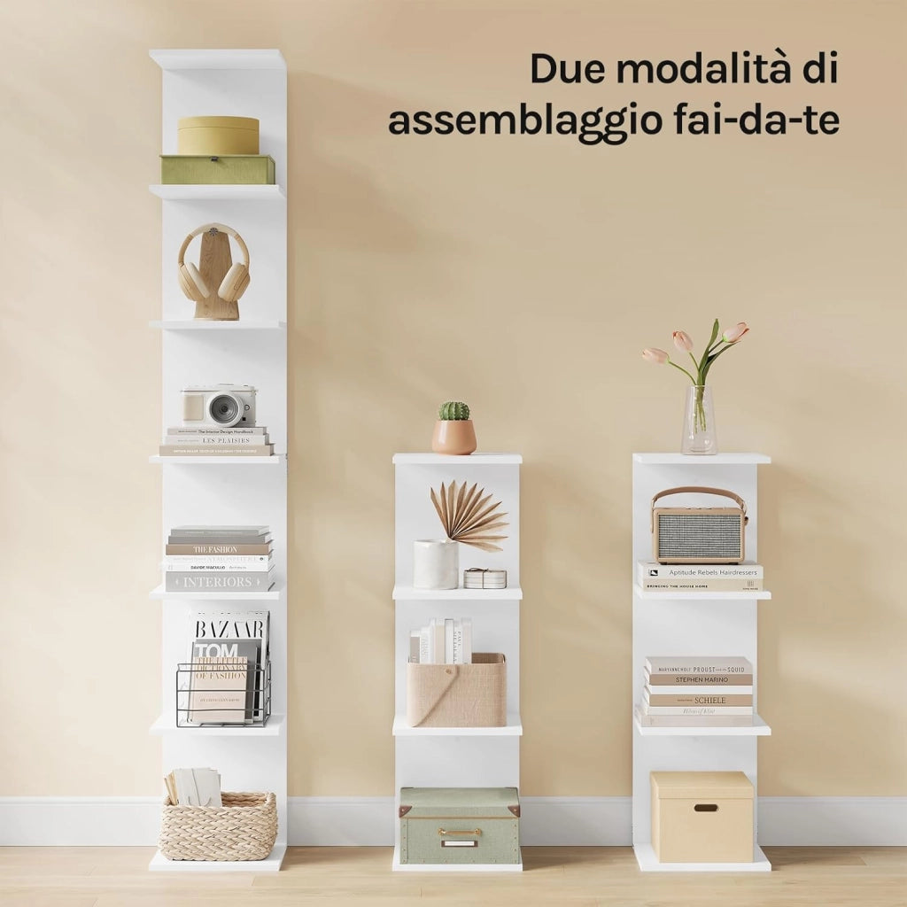 Scaffale Angolare Modulabile, Libreria a Muro 7 Livelli o 2 Scaffali Indipendenti da 4 Livelli, in Legno per Soggiorno, Camera da Letto, Cucina, Colore Bianco