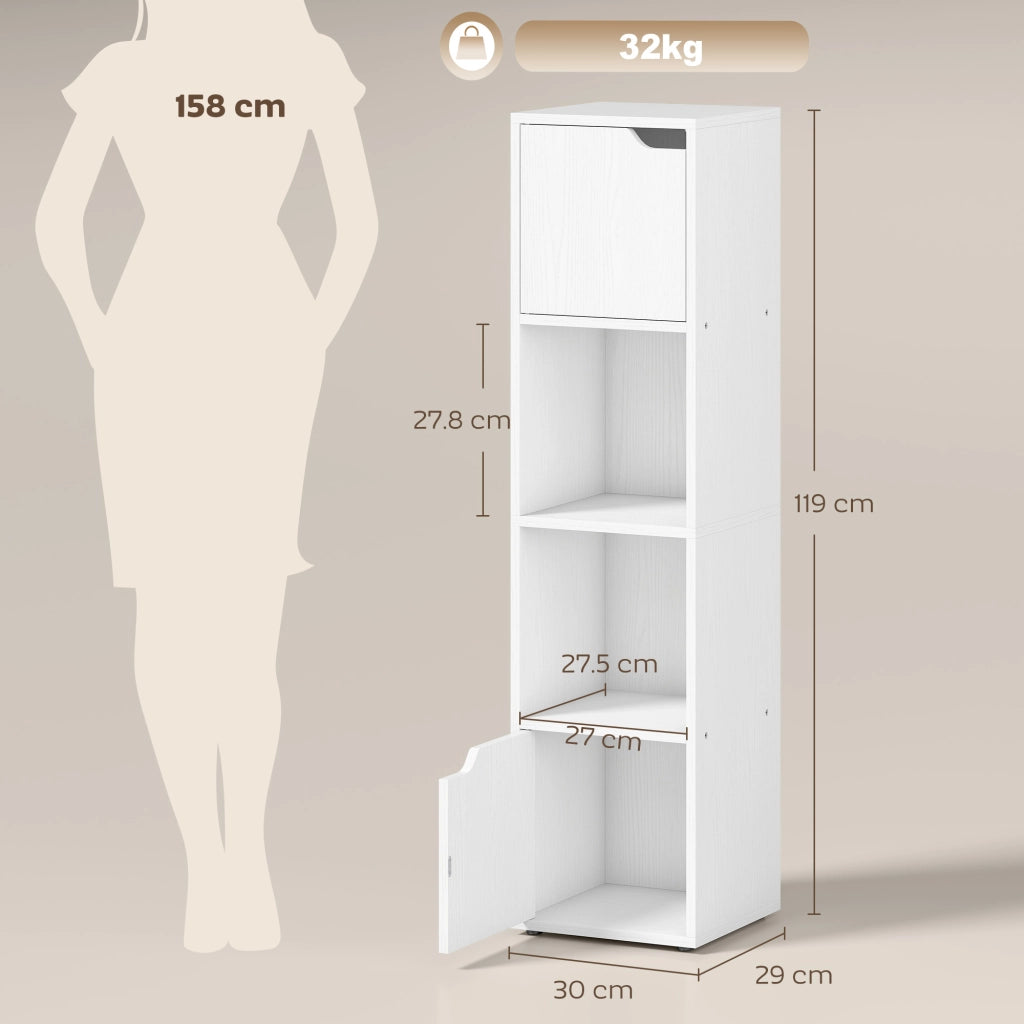 Libreria con 2 Armadietti e Ante ¨C zephmum ¨C 4 Ripiani, 30x29x119 cm, Bianco