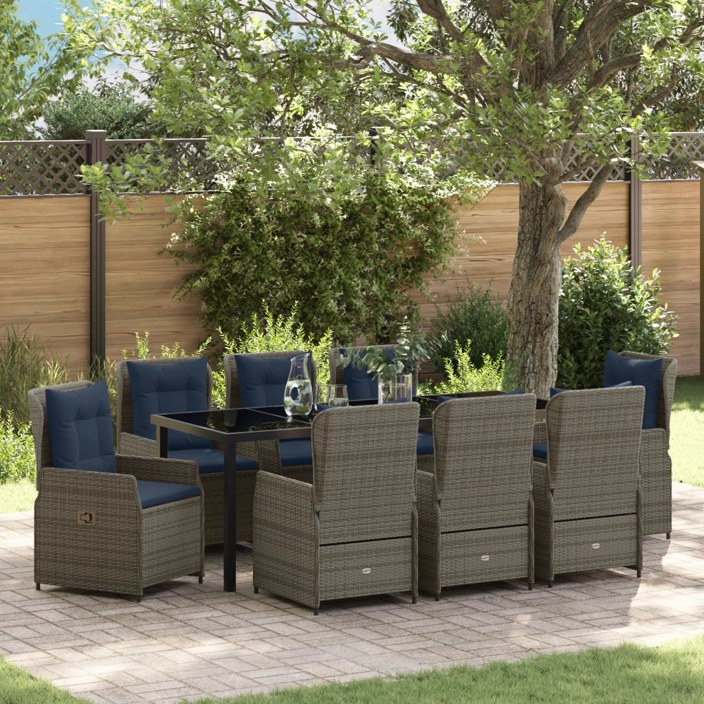Set da Pranzo da Giardino 9 Pezzi Grigio Polyrattan