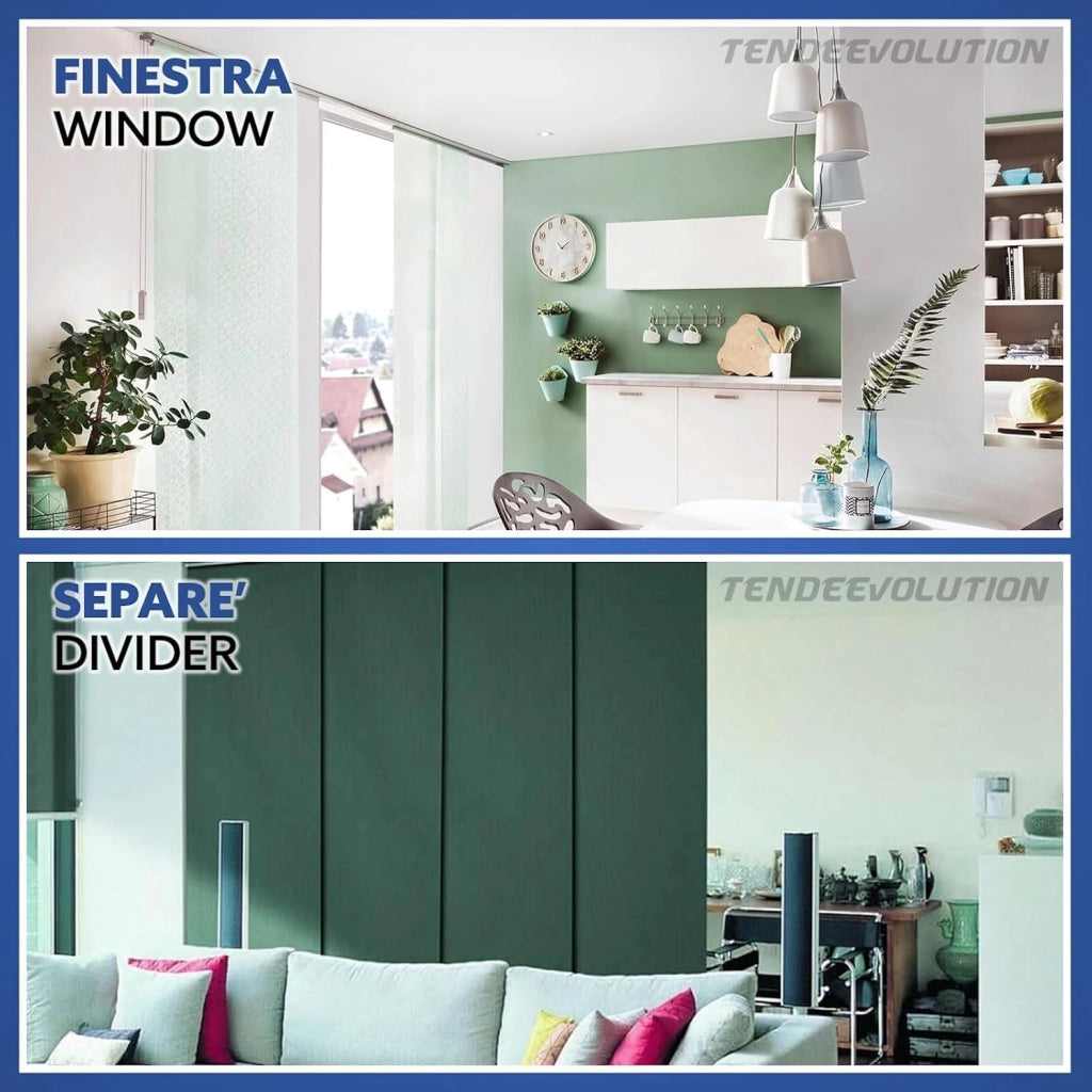 Bastone per Tende A Pannello Comando a Corda Apertura a destra, Binario a 4 vie con portapannelli da 75 CM, Attacco Parete Lunghezza 290 CM