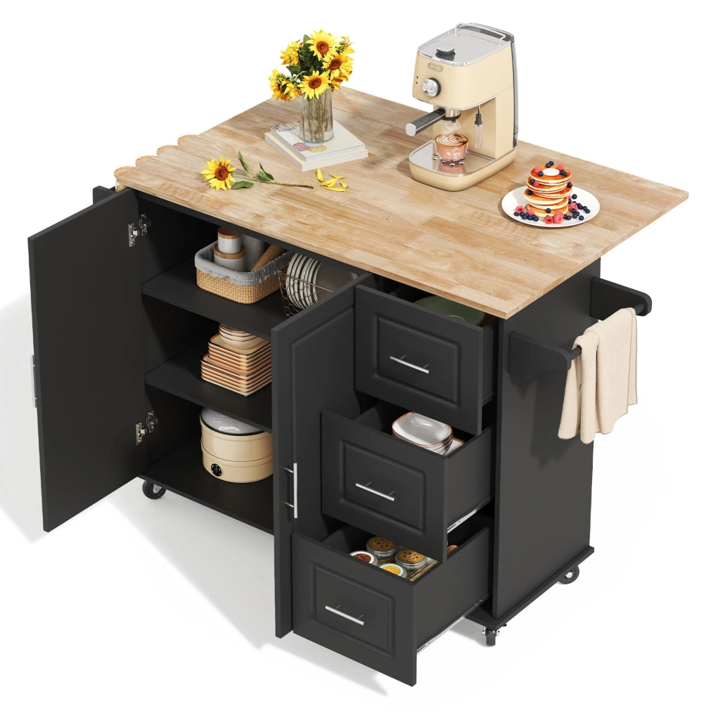 Carrello cucina mobile con piano apribile 137x43(76) cm in MDF nero