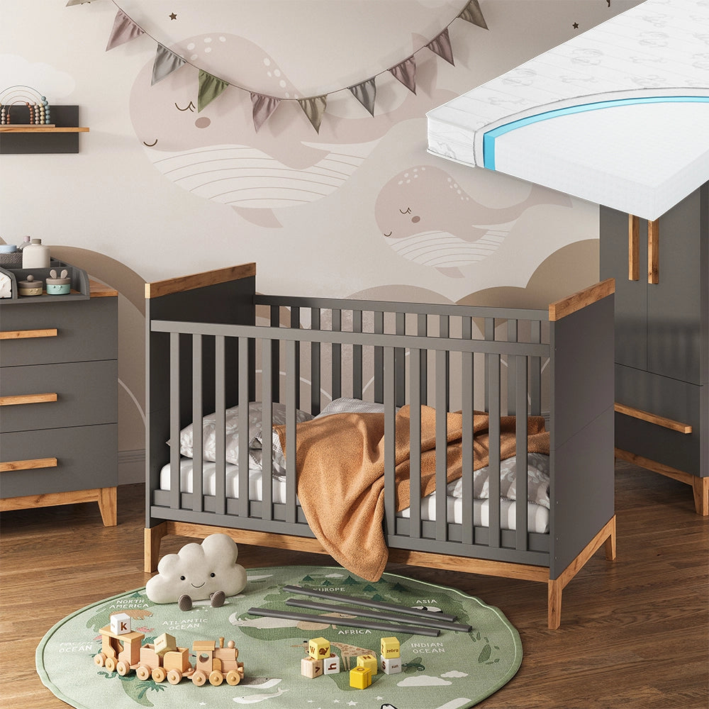 Vitalispa culla neonato Grigio/Artisan 70x140 cm con materasso