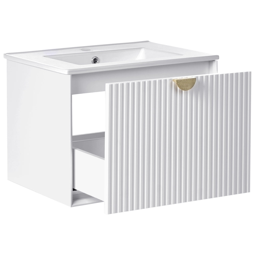 Mobiletto da parete con lavabo in legno massiccio per bagno 60 cm bianco stile moderno