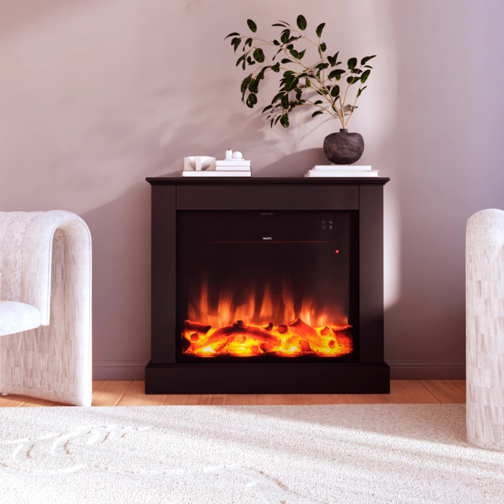 Caminetto Elettrico Mpc Camillo Xxl Nero 75cm Legno Nero 750w1500w Effetto Fiamma Led Realistico Termostato Automatico Modalita Solo Luce Telecomando Incluso Prodotto In Europa