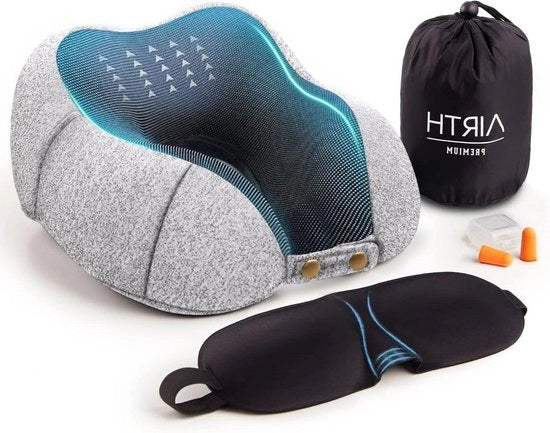 Cuscino di supporto per viaggi con schiuma di espansione lenta - Cuscino premium per viaggi con maschera da sonno e auricolari gratuiti - Grigio chiaro Unico modello