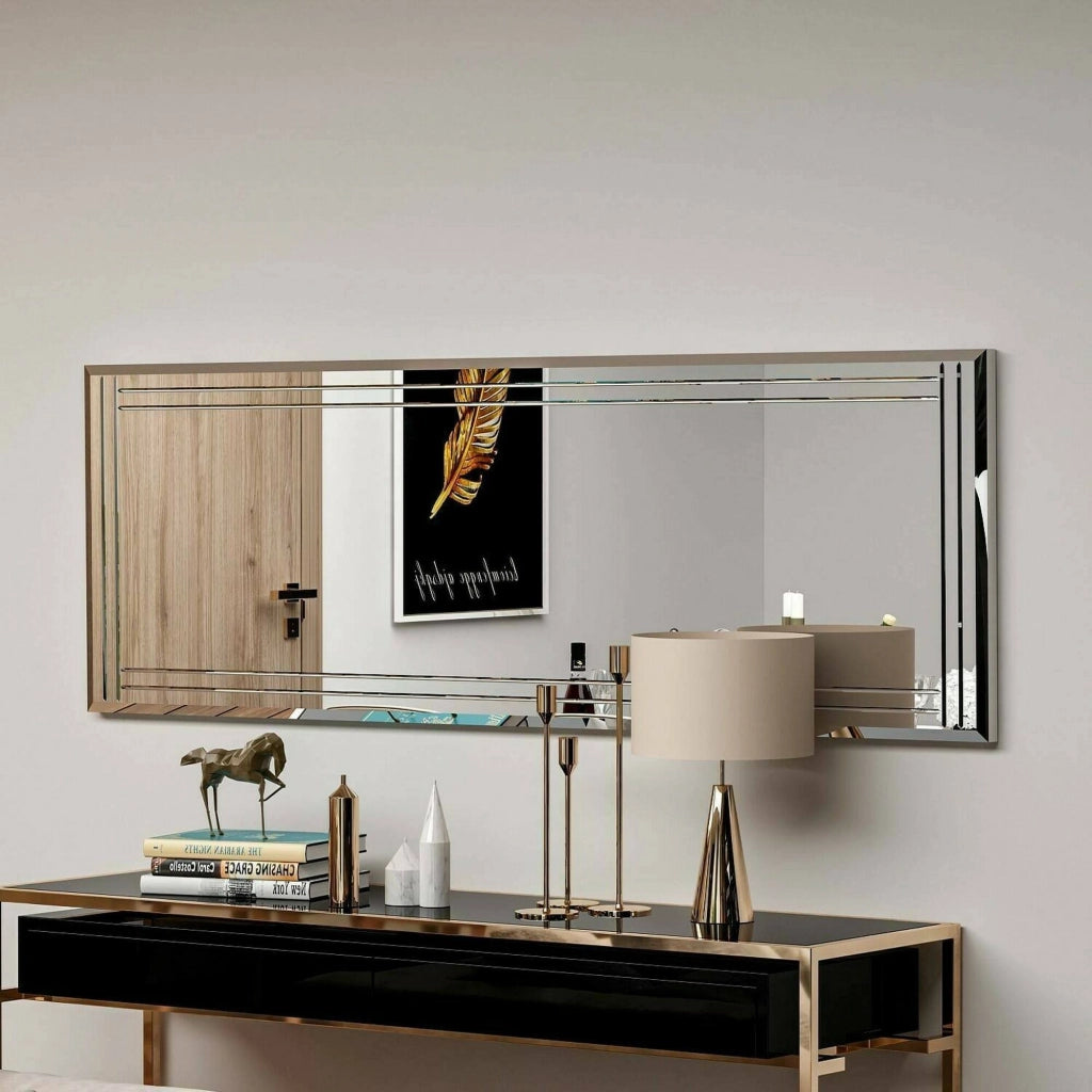 Specchio Mossano, Specchiera, Articolo d'arredo a muro, Decorazione con specchio, 40x2h120 cm, Bianco