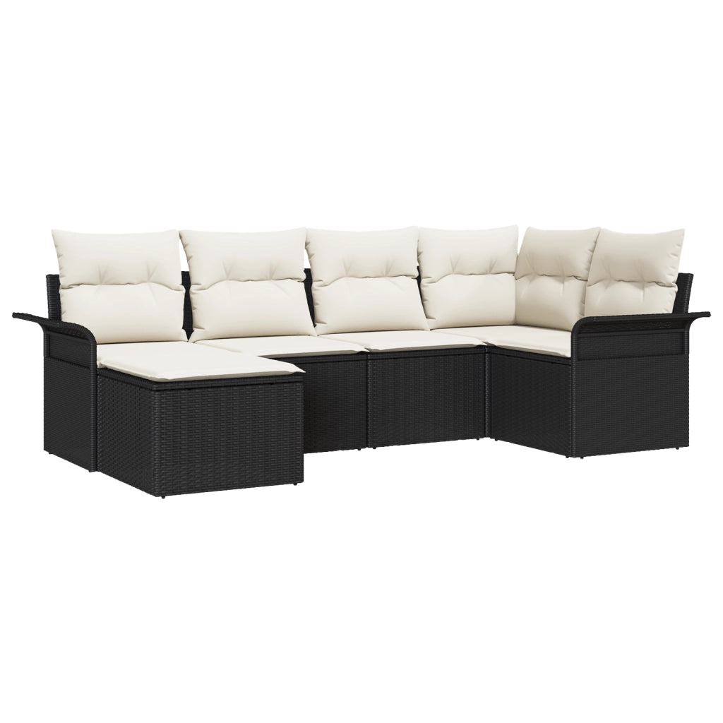 Set divano da giardino con cuscini da 6 pezzi in polyrattan nero