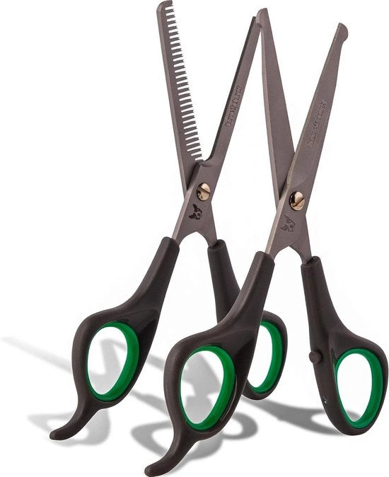 Kit per la cura del cane con forbice da spuntare a lamelle smaltate in acciaio inox e punte arrotondate - amichevole con i cani