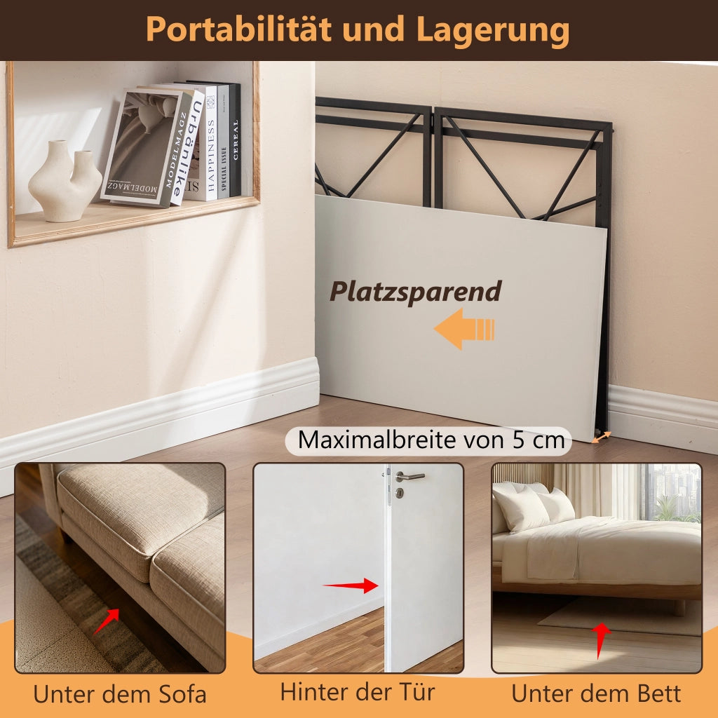Scrivania pieghevole multifunzionale con struttura in MDF e metallo, per home office e piccoli spazi, bianco, 99 × 50 × 75 cm