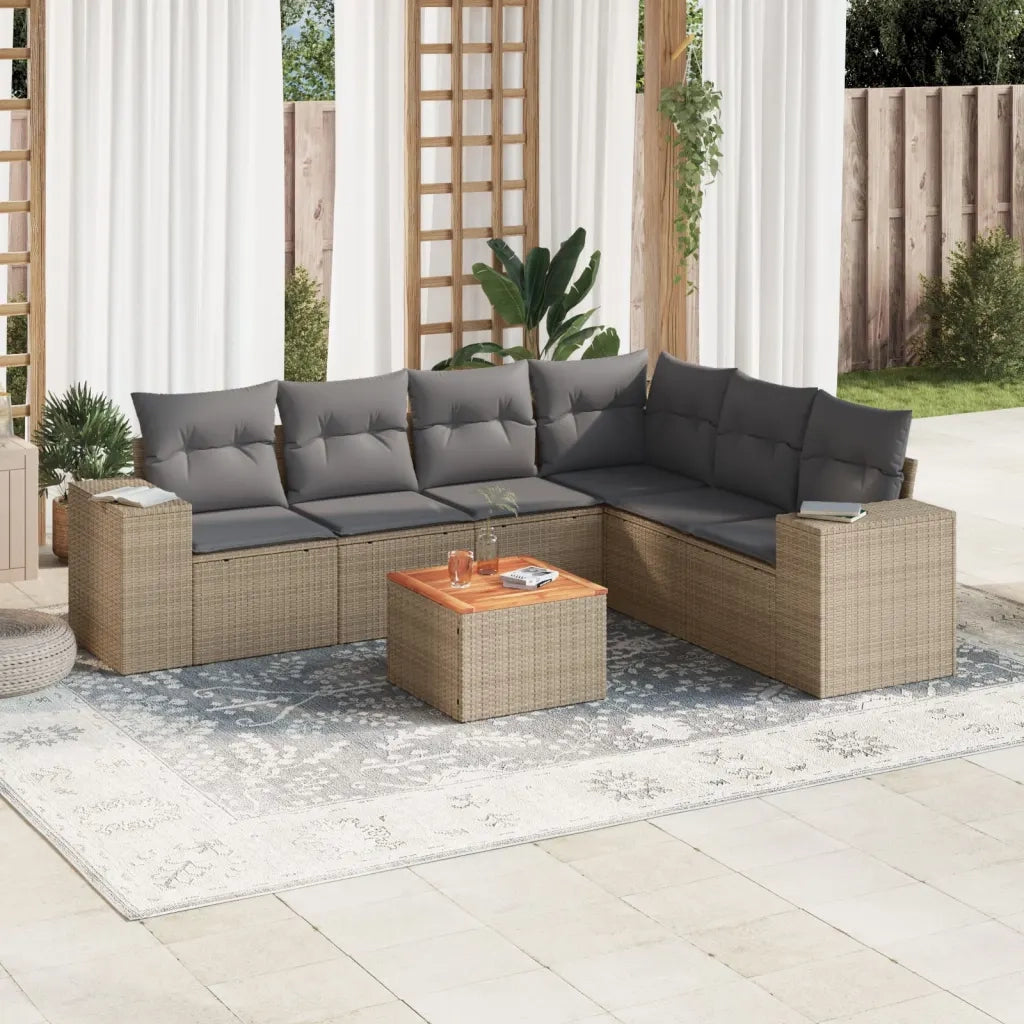 Set Divani da Giardino 7 pz con Cuscini Beige in Polyrattan 3225464