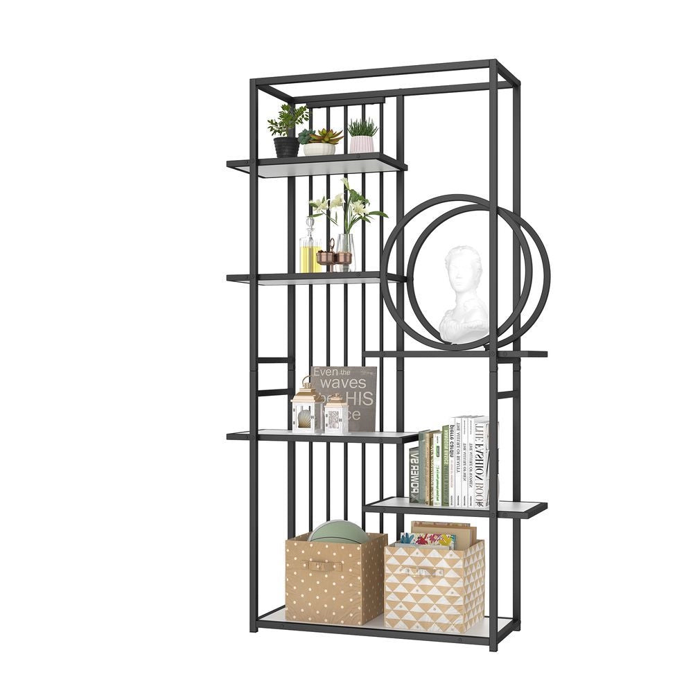 Scaffale metallico moderno - Xylo - 100x30x180 cm - Bianco e nero - Struttura geometrica a pi?? livelli