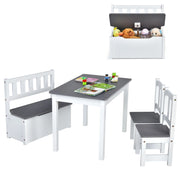 Set tavolo attivit¨¤ di legno 2 in 1 con 2 sedie e 1 panca, Set 4 pezzi tavolo e sedie per bambini Grigio-Tavoli e sedie