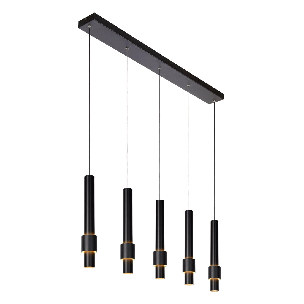 Lampadario tubi Lucide Margary nero LED 22W 5 luci