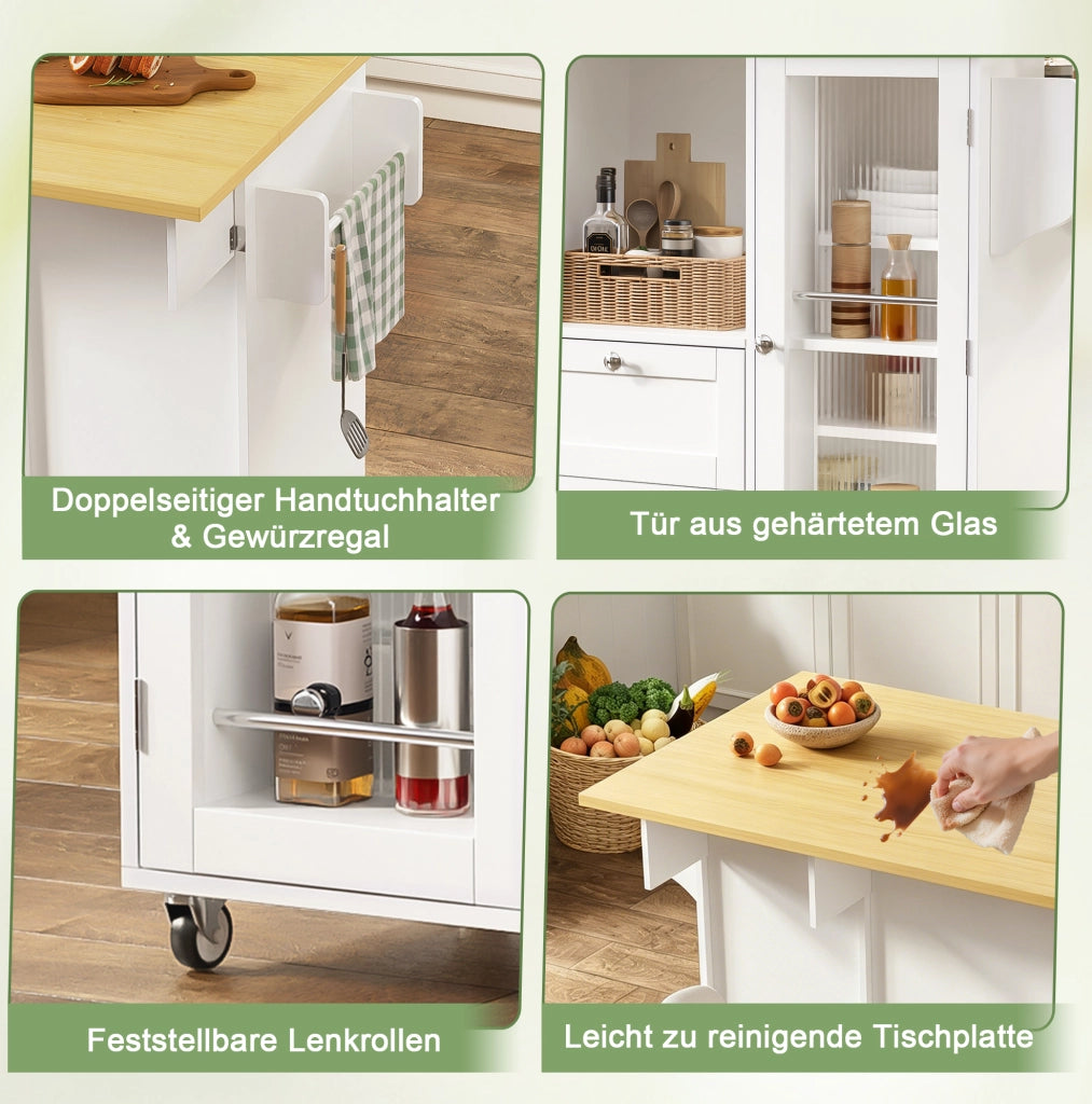 Isola cucina mobile con piano ribaltabile e 2 cassetti
