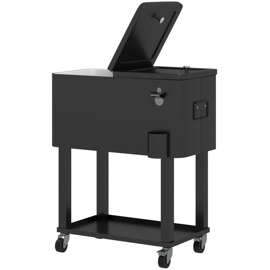 Carrello per Feste con Ruote e Portabottiglie ¨C Minimal ¨C 56L 67x35x80 cm Nero