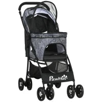 Passeggino per Cani con Cesto, Cuscino e 2 Guinzagli, in Acciaio e Tessuto Oxford, 81x48x99 cm, Nero e Grigio