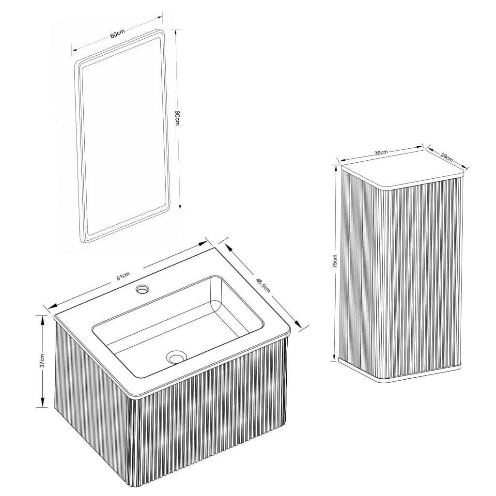 Armadietto da bagno moderno con specchio LED antinebbia e lavabo, mobile sospeso con colonna, in MDF, rovere