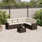 Set Divani da Giardino 7 pz con Cuscini Marrone in Polyrattan 3219013