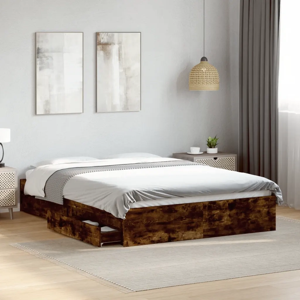 Giroletto con Cassetti Rovere Fumo 120x200 cm Legno Multistrato