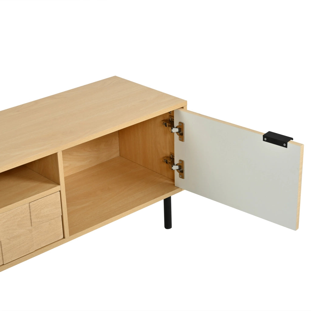 Mobile porta TV con 2 ante, 2 cassetti e 2 vani aperti per soggiorno in MDF e truciolato naturale 200 × 35 × 44,5 cm